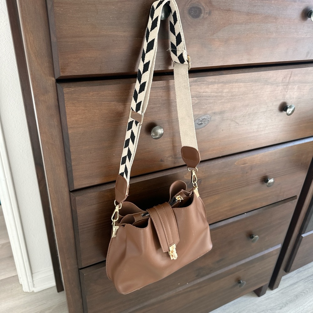 Stylish Brown Women's Bag with Patterned Strap